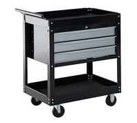 HOMCOM Carro de Herramientas Móvil con Ruedas 3 Cajones 2 Estanterías y 1 Cerradura Tipo Mueble de Almacenamiento para Taller Garaje y Hogar 68x46x88cm Chapa de Acero y Color Negro