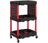 HOMCOM Carro de herramientas servante de taller de 3 niveles para garaje, almacén, herramientas de bricolaje, carga 91 Kg, Negro y Rojo