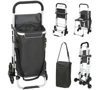 HOMCOM Carro de la Compra Bolsa Oxford 40 L Diseño de 3 Ruedas Marco de Aluminio Asiento Gris Oscuro Aosom España