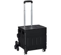 HOMCOM Carro de la compra plegable, carro de la compra con asa telescópica ajustable, escalador con tapa, carro de transporte de hasta 80 kg, negro