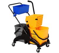 HOMCOM - Carro de limpieza, carrito de limpieza, profesional, escurridor lateral, cubo de 26 L + cesta de almacenamiento, 78 x 45 x 95 cm, color amarillo