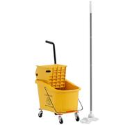 HOMCOM Carro de Limpieza Carro de Limpieza Cubo de 36 litros con Prensa, Carro doméstico con fregona y Mango para Limpieza Comercial, Limpieza de oficinas Amarillo