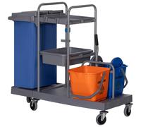 HOMCOM Carro de Limpieza con Bolsa de Basura Cubos de Fregar de 18L Escurridor de Prensa Estantes 111x63,3x103 cm Multicolor