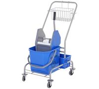 HOMCOM Carro de Limpieza con Cubos de Fregona 25L 72x49,5x95 cm Azul | Carro de Servicio, Escurridor, Cubeta, Estantes, para Hotel Oficina