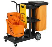 HOMCOM Carro de Limpieza: Ruedas, 3 Estantes, Saco 70L, Cubo con Escurridor.