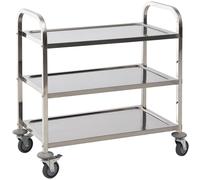HOMCOM Carro de Servicio Metal Multiusos Carrito Auxiliar con Ruedas Carro de Cocina 3 Niveles Carga 50kg Acero Inoxidable Aosom España