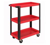 HOMCOM Carro de Taller, Carro de Herramientas con 3 Estantes, Ruedas con Frenos y Asa Lateral, para Garaje Mecánico, Hogar, Carga 120 kg, Rojo