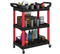 HOMCOM Carro de Taller con 3 Estantes Ruedas y Asas 91 kg Rojo y Negro | Carro de Herramientas, para Garaje, Mecánico, Hogar