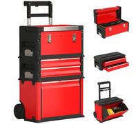 HOMCOM Carro de taller con maletín de herramientas vacío con 3 unidades modulares, carro para almacenamiento de herramientas, caja de herramientas con asa, acero, color rojo