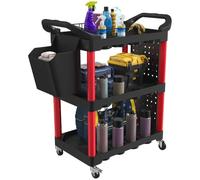 HOMCOM Carro de Taller de 3 Niveles con Paneles Perforados Negro y Rojo