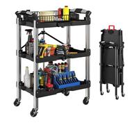 HOMCOM Carro herramientas plegable 3 niveles, ruedas, 150 LBS, negro