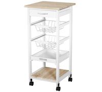 HOMCOM Carro móvil de Isla de Cocina rodante para el hogar con cestas de Metal, bandejas, estantes, Ruedas, Compacto y Elegante, Almacenamiento Blanco