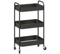 HOMCOM Carro multiusos, carro rodante, carro de cocina, 3 estantes, 4 ruedas, 45 cm x 30,6 cm x 79 cm, negro Aosom España
