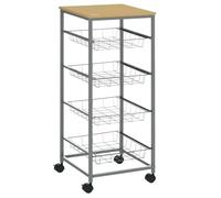 HOMCOM Carro Múltiusos de Cocina Baño con Ruedas 36,5x36,5x89 cm Plata | 5 Niveles, Carrito de Servicio, Isla de Cocina, Marco de Acero, Carrito Auxiliar, Verdulero, Frutero, Carga 20 kg