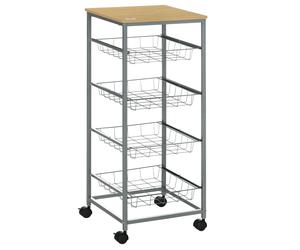 HOMCOM Carro Múltiusos de Cocina Baño con Ruedas 5 Niveles Isla de Cocina Carrito Verdulero Frutero 36.5x36.5x89cm Carga 20kg Aosom España