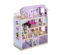 Casa De Muñecas Con Muebles Mobiliario Rosado Homcom