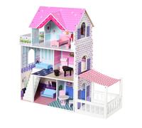 HOMCOM Casa de Muñecas de 3 Pisos con Patio Muebles Accesorios Completos Diseño Lindo Casita Muñecas de Juguete Madera 86x30x87 cm Rosa Aosom España