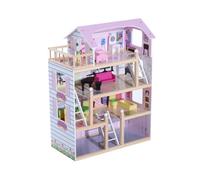 HOMCOM Casa de Muñecas Infantil con Muebles Casa de Muñecas de 4 Pisos con 13 Accesorios 60,5x30x80,5cm Rosa Aosom España