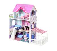 HOMCOM HOMCOM Casa de Muñecas de 3 Pisos con Muebles Accesorios 86x30x87cm Rosa Rosa