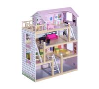 HOMCOM Casa de Muñecas Infantil con Muebles Casa de Muñecas de 4 Pisos con 13 Accesorios 60,5x30x80,5cm Rosa Aosom España