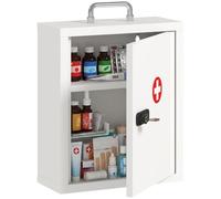 HOMCOM Cerradura de Pared con combinación para botiquín (32 x 14 x 38 cm | Gabinete de primeros auxilios con cierre de acero de 3 niveles, 2 llaves, asa, organizador médico, para baño, oficina en casa