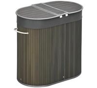 HOMCOM Cesta de bambú con tapa, cesta de lavandería de 100 litros con 2 secciones, forro extraíble lavable, cestas de lavado, 62,5 x 37 x 60,5 cm, color gris