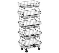 HOMCOM Frutero de 4 Niveles con Ruedas Carrito de Almacenamiento para Cocina Salón Dormitorio 40x28x97 cm Negro Versátil Aosom España