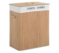 HOMCOM Cesta para Ropa Sucia de Bambú 100 L con Tapa Bolsa con 2 Compartimentos Extraíble y Lavable 52x32 x63 cm Bambú