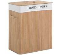 HOMCOM Cesta para Ropa Sucia de Bambú con Tapa Bolsa con 2 Compartimentos Extraíble y Lavable 52x32 x63 cm Capacidad 100L Bambú Aosom España