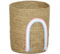 HOMCOM Cesto de almacenaje de 24,7 L con decoración de arcoíris, gran cesta trenzada para baño, dormitorio, natural