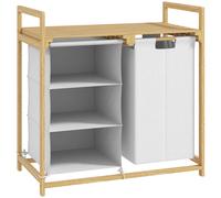 HOMCOM Cesto de ropa con bolsa de lavandería, cajón de tela, bambú, 70x36x70 cm, Blanco/Madera