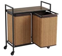 HOMCOM Cesto de ropa de bambú 2 compartimentos 120 L recogedor con estante repisa, caja de ropa bolsa para ropa, con ruedas 73x33x78 cm, Marrón