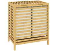 HOMCOM Cesto de ropa de bambú con tapa, 2 cestos, plegable, 64 L, natural y crema blanca