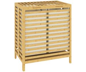 HOMCOM Cesto de ropa de bambú con tapa, 2 cestos, plegable, 64 L, natural y crema blanca