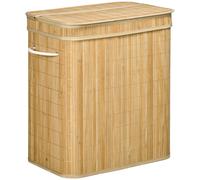 HOMCOM Cesto de Ropa de Bambú con Tapa y Asas capacidad 90 litros con 2 secciones y una bolsa extraíble de tela - 54,2x35,2x59,5 cm Aosom España