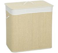 HOMCOM Cesto de Ropa Sucia 144L de Bambú con 3 Compartimentos Asas Bolsa Interior Extraíble 60x40x60 cm Crema