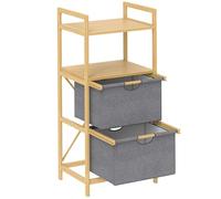 HOMCOM Cesto de ropa sucia 35,4 L Colector de ropa sucia con 2 cestos de tela, estantes abiertos, caja de ropa sucia con asa, para cuartos de baño, bambú, naturaleza