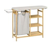 Homcom cesto de ropa sucia 57,4l, cesta ropa sucia de bambú con tabla de planchar, soporte para plancha, 3 estantes y bolsa extraíble, estantería de baño para lavandería, 113x34x82 cm, natural 34 cm