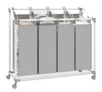 HOMCOM Cesto de ropa sucia con 4 compartimentos 160 L Cubo de ropa sucia con ruedas, bolsa de ropa sucia extraíble, Cestos de ropa sucia Caja de ropa sucia Clasificador de ropa sucia Carro de ropa