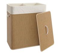 HOMCOM Cesto de Ropa Sucia con Tapa 100L de Bambú 52x32x63 cm Marrón | Cesta Colada, 2 Compartimentos, Bolsa Interior Extraíble, para Lavandería, Dormitorio