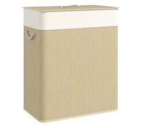 Homcom cesto de ropa sucia con tapa 100l cesta colada de bambú con 2 compartimentos bolsa interior extraíble para lavandería dormitorio 52x32x63 cm natural