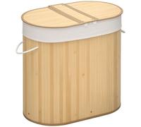 HOMCOM Cesto de Ropa Sucia con Tapa, 100L, Cesta Ropa Sucia de Bambú con 2 Compartimentos, Bolsa Interior Extraíble y Lavable, Asas, para Lavandería, Dormitorio, 62,5x37x60,5 cm, Natural