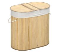 HOMCOM Cesto de Ropa Sucia con Tapa, 100L, Cesta Ropa Sucia de Bambú con 2 Compartimentos, Bolsa Interior Extraíble y Lavable, Asas, para Lavandería, Dormitorio, 62,5x37x60,5 cm, Natural