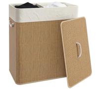 HOMCOM Cesto de Ropa Sucia con Tapa 100L de Bambú 52x32x63 cm Marrón | Cesta Colada, 2 Compartimentos, Bolsa Interior Extraíble, para Lavandería, Dormitorio