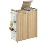 HOMCOM Cesto de Ropa Sucia con Tapa, 120L, Cesta Ropa Sucia de Bambú con 2 Compartimentos, Bolsas con Cordón Extraíbles y Lavables, Bolsillos Laterales, para Lavandería, 63x33x78 cm, Natural