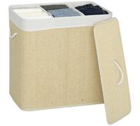 HOMCOM Cesto de Ropa Sucia con Tapa, 144L, Cesta Ropa Sucia de Bambú con 3 Compartimentos, Bolsa Interior Extraíble y Lavable, Asas, para Lavandería, Dormitorio, 60x40x60 cm, Crema