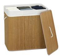 HOMCOM Cesto de Ropa Sucia con Tapa, 144L, Cesta Ropa Sucia de Bambú con 3 Compartimentos, Bolsa Interior Extraíble y Lavable, Asas, para Lavandería, Dormitorio, 60x40x60 cm, Marrón