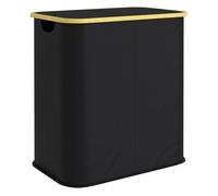 HOMCOM Cesto de Ropa Sucia con Tapa 80L Plegable 54x34x58,5 cm Negro | Cesta de Ropa Sucia de Tela no Tejida, Marco de Bambú, 2 Compartimentos, Asas de Ranura, para Lavandería
