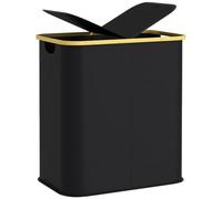 HOMCOM Cesto de Ropa Sucia con Tapa 80L Plegable 54x34x58,5 cm Negro | Cesta de Ropa Sucia de Tela no Tejida, Marco de Bambú, 2 Compartimentos, Asas de Ranura, para Lavandería