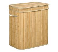 HOMCOM Cesto de Ropa Sucia con Tapa, 90L, Cesta Ropa Sucia de Bambú con 2 Compartimentos, Bolsa Interior Extraíble y Lavable, Asas, para Lavandería, Dormitorio, 54,2x35,2x59,5 cm, Natural